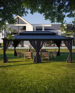 GAOMON Outdoor Gazebo 12x20 Hardtop, Pergolas and Gazebos Clearance, Aluminum Frame Pavilion with Double Roof, Canopy Tent, Mosquito Netting & Privacy Curtains for Patio, Garden, Deck