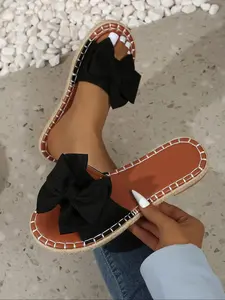 Women's Fashionable Bowknot Design Slide Sandals, Casual Comfortable Flat Sandals for Summer, Lightweight Breathable Shoes for Daily Wear, Girl