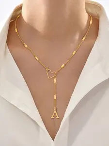 Women's Heart Pendant Necklace, Elegant Stainless Steel Chain, Fashionable Letter Design, All Seasons Jewelry