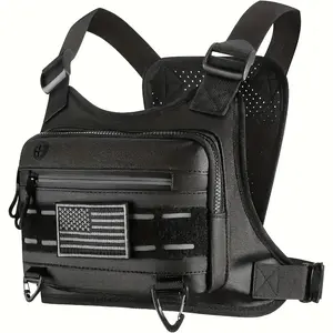 Men’s Lightweight Vest Style Chest Bag, Multi-Pocket Adjustable Motorcycle Riding Chest Pack with Built-In Pocket, Waterproof Daily Outdoor Crossbody Storage Bag tactical