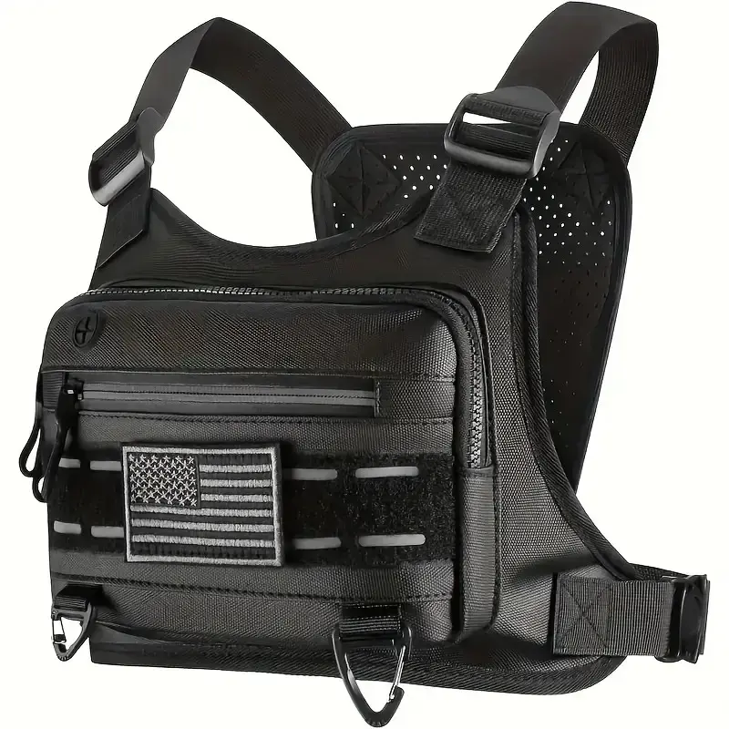 Men’s Lightweight Vest Style Chest Bag, Multi-Pocket Adjustable Motorcycle Riding Chest Pack with Built-In Pocket, Waterproof Daily Outdoor Crossbody Storage Bag tactical