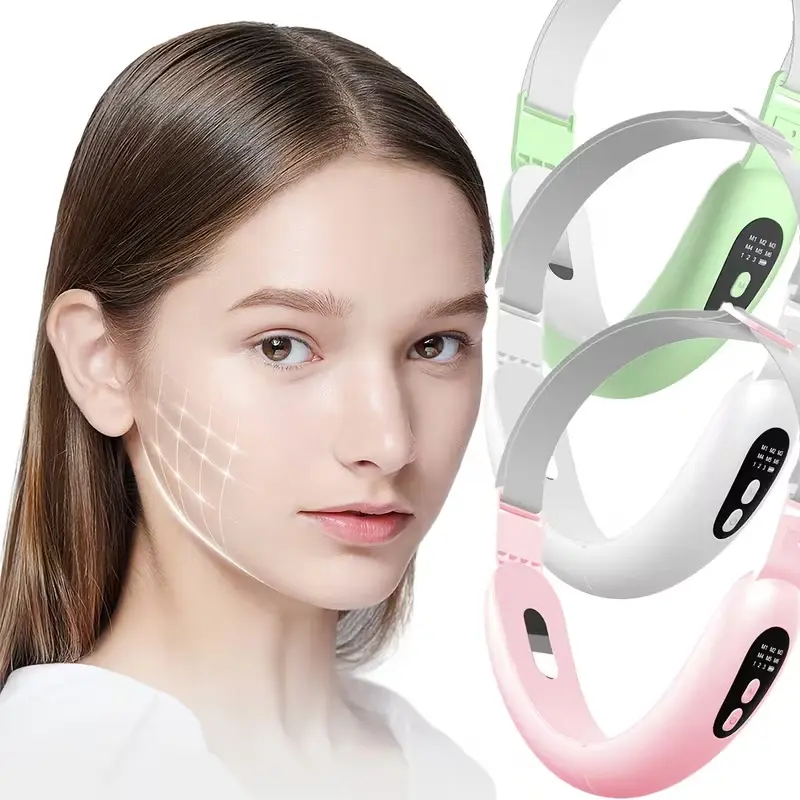 Head Mount V Face Device，Wearable Facial Massager with Red & Blue Light, V-Line Chin Strap with EMS Microcurrent for At-Home Relaxation and Soothing Facial Muscles