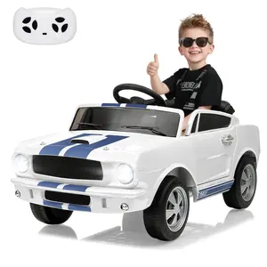 GARVEE Licensed Shelby GT350 12V Battery Powered Ride-On Car for Toddlers with Remote Control, Safety Belt, 3 Speeds, LED Lights, Music, White Electric Vehicle