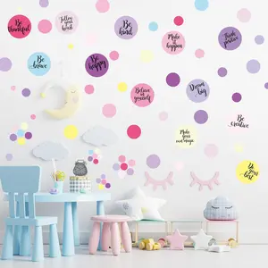 Tallew 576 Pcs Polka Dot Wall Decals for Classroom Inspirational Motivational Quote Circle Wall Sticker Removable Lettering Positive Saying Sticker for Dance Yoga Gym (Pink Purple)