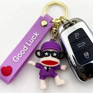 PaulFrankSmile Cute Monkey Keychain Pendant – Cartoon Bag Charm, Backpack Accessory, Car Key Holder, Purse Decoration, Collectible Key Ring Gift