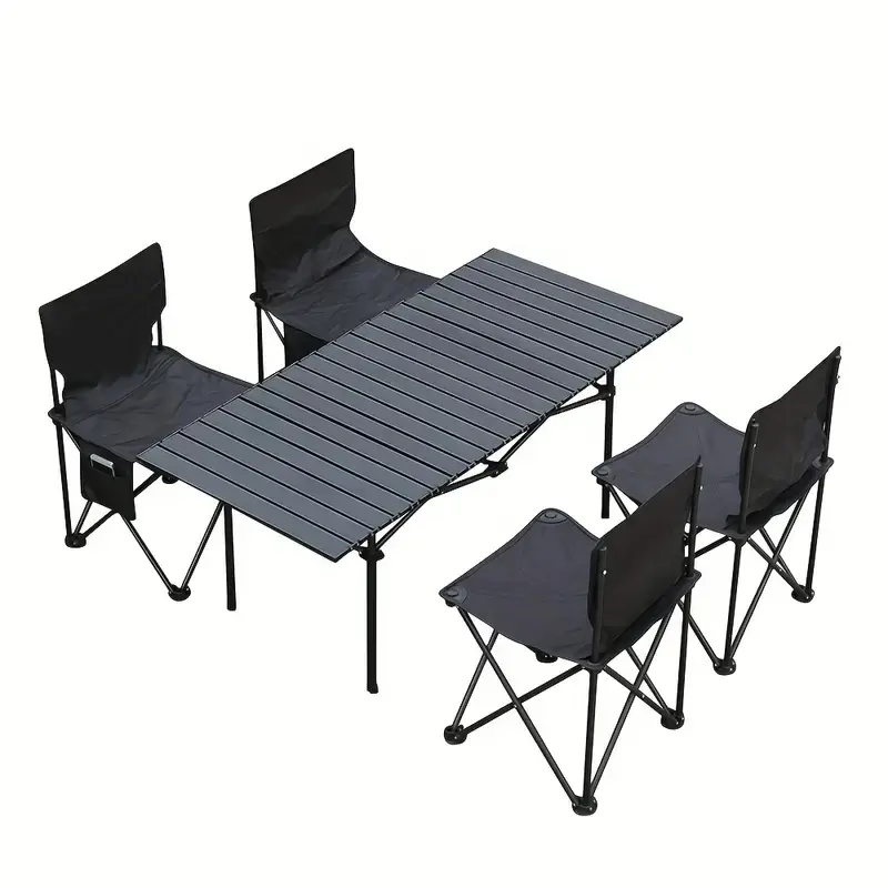 4-Person Folding Camping Table & Chairs Set - Lightweight, Portable Collapsible, Compact Fold, Foldaway Waterproof Tables | 286LB Load Capacity, Aluminum Tabletop, Carry Bag for Outdoor Picnic, BBQ, Lightweight Portable Tables