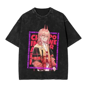 valentine shirts Aki Metal Chainsaw Man  T Shirt Hip Hop Washed Cotton Harajuku T-Shirt Denji 2Vintage Men Women Tops Streetwear Printed Tee Shirt
