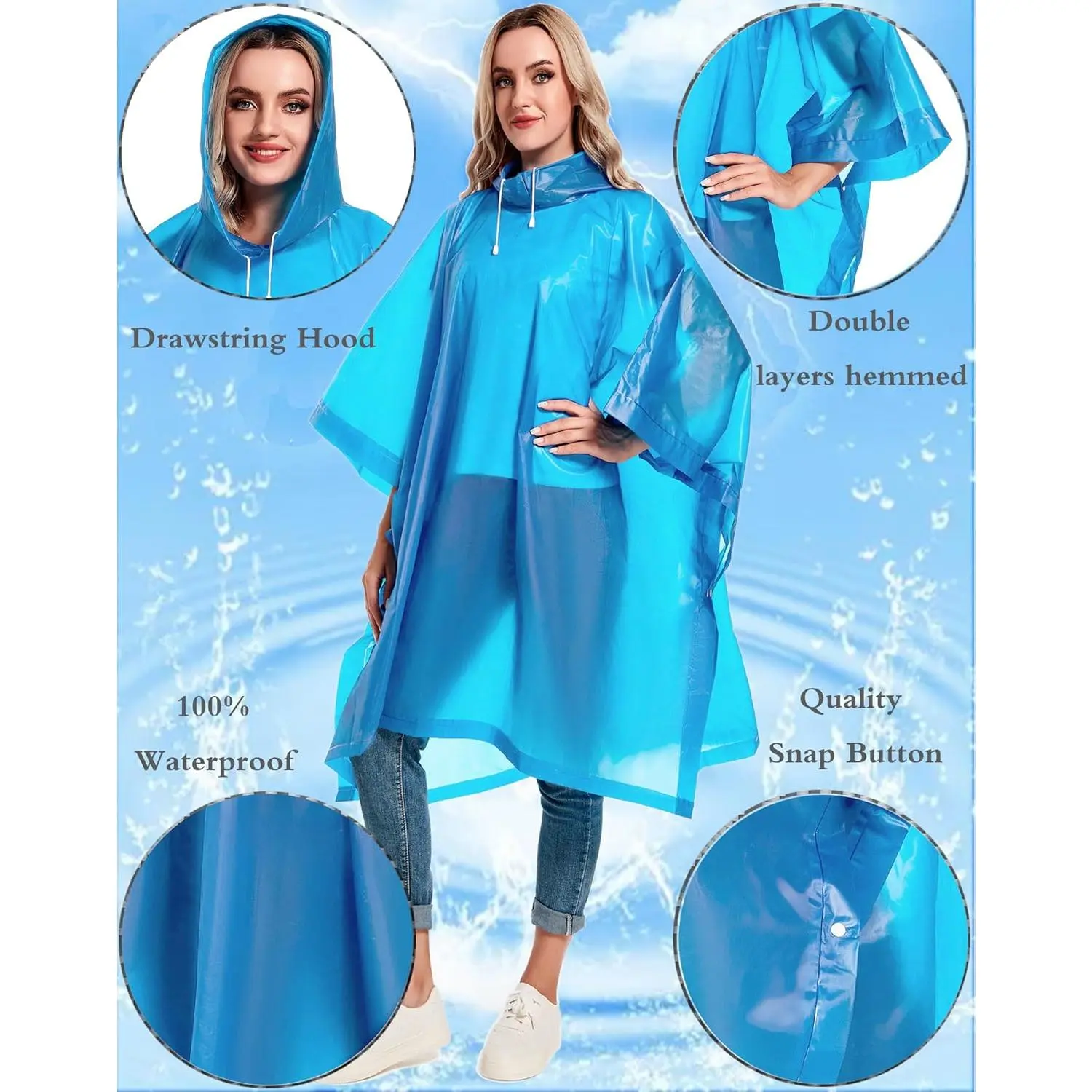 2 Pack Reusable Rain Ponchos for Adults - Heavy Duty Emergency Raincoat with Drawstring Hood Waterproof Survival Gear for Outdoor Hiking Camping Fishing Travel Weather Protection 2 Pack Reusable Rain Ponchos for Adults - Heavy Duty Emergency Raincoat with Drawstring Hood Waterproof Survival Gear for Outdoor Hiking Camping Fishing Travel Weather Protection