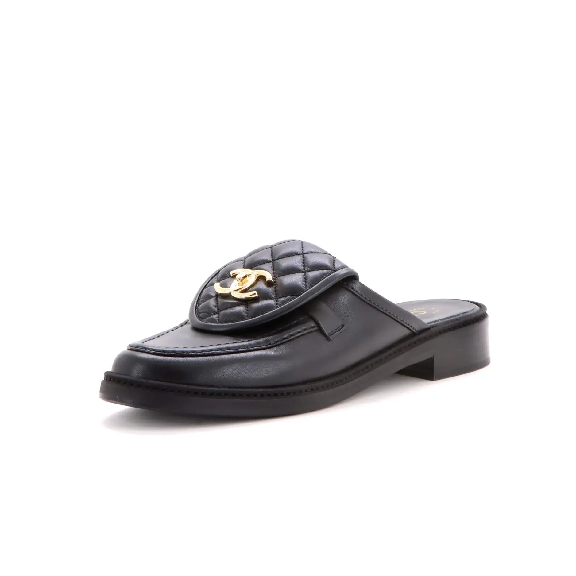 Pre-owned Chanel Women's CC Turnlock Flat Mules Quilted Leather by Rebag