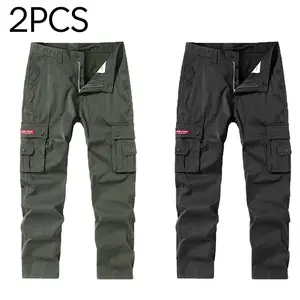 Pack of 2 – Men’s casual work pants with a spacious multi-pocket design; outdoor pants suitable for camping, climbing, fishing; sturdy and durable style, ideal for all seasons，Fathersdaygift