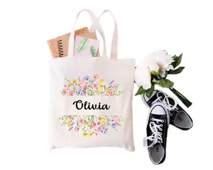 Custom Name Flower Tote Bag, Personalized Birth Tote Bag, Custom Name Tote Bag, Mothers Day Gift Tote Bag, Shopping Tote Bag, Vintage Flower Bag