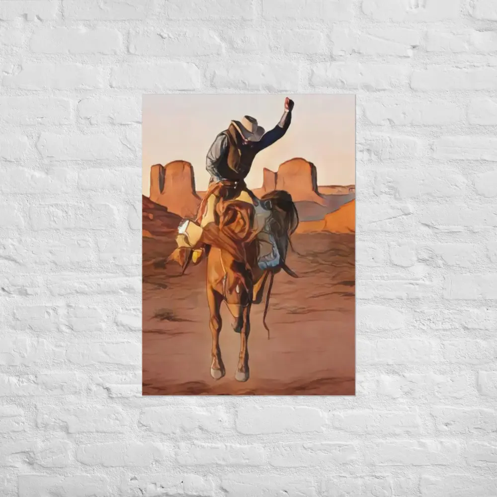 Rodeo Cowboy Abstract Wall Art | Bucking Bronco Desert Rider Print | Warm Western Terracotta Earthy Decor