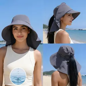 Spring/Summer Wide-brimmed Sun Hat Korean Style Fashion Shawl Outdoor Double-Layer Quick-Drying Waterproof Fisherman Hat UV Protection Breathable Mesh Foldable Travel Beach Camping Adjustable Chin Strap Lightweight Comfortable All-Day Wear