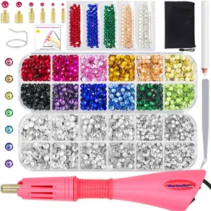Hot Fix Rhinestone Applicator Tool Kit, 3400Pcs 3/4/5mm Glass Hotfix Rhinestones, Rhinestone Setter with 6 Tips Stand Zipper Bag Tweezers Gem Picker for DIY Clothing Fabric Crafts