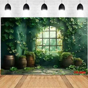 Photography Background Summer Vines Stone Wall Barrels Window Retro Style Personal Portrait Photo Studio Backdrop
