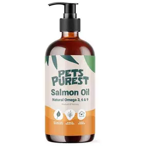 Pets Purest Salmon Oil for Dogs Cats Horses Ferrets & Pets 32 Fl Oz 100% Pure Premium Food Grade Natural Omega 3 6 & 9 Supplement Promotes Coat Skin Joint and Brain Health
