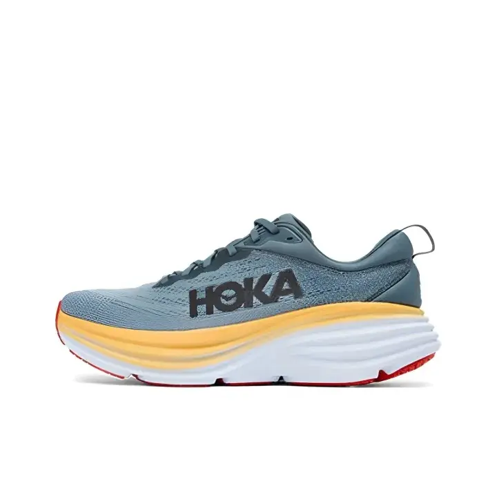 Unisex All‑Day Wear Athletic Walking Shoes, Charcoal‑Blue Breathable Mesh With Orange‑Yellow Midsole Trim, Max Cushion Cloud‑like Feel, Meta‑Rocker, Arch Support, Vibram Grip Durable Outsole, Comes With Original Shoe Box
