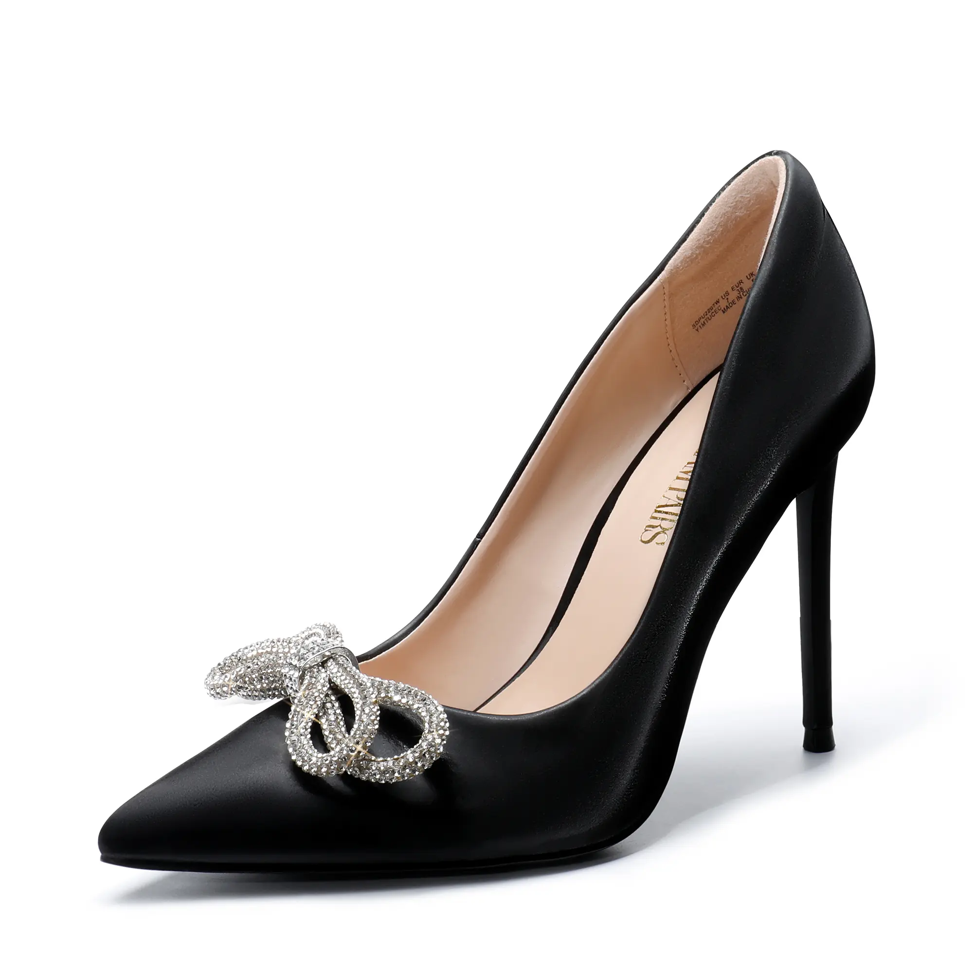 Dream Pairs Women's Elegant Pointed Toe Pumps, Faux Silk Stiletto with Rhinestone Bow, Heeled Shoe for Evening Party