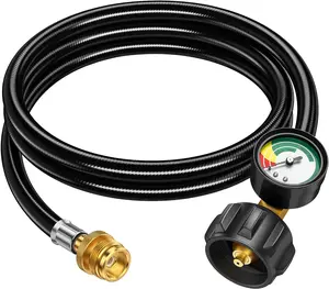 6FT Propane Hose Adapter with Gauge: Convert 1lb to 20lb for Buddy Heater, Coleman Stove, Blackstone Griddle, Weber Q Grill | Easy Propane Transfers