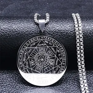 Stainless Steel Round Plate Amulet Necklace Golden / Silver/ Black Unisex Jewelry