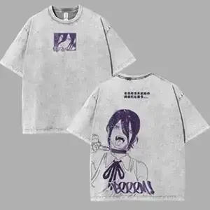Chainsaw Man Denji purple Reze bomb devil arc v9 Anime Manga 2 sided Washed T-shirt Cotton Unisex Menswear 90s graphic tees Fabric Oversized casual streetwear
