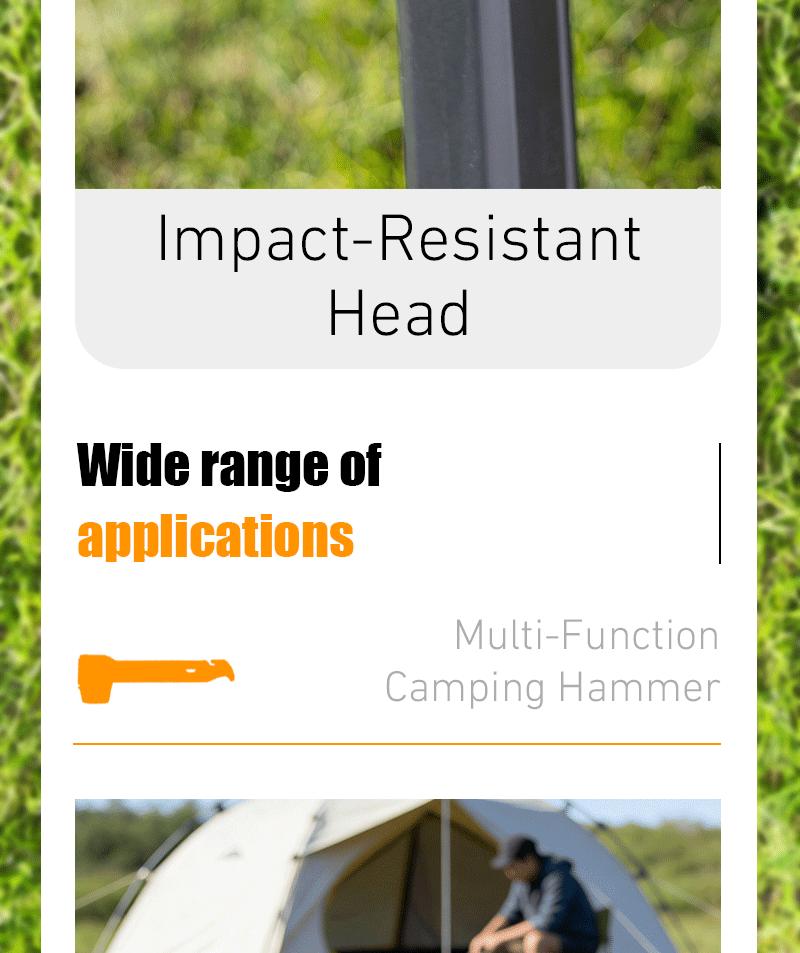 2-in-1 Tent Stake Hammer with Built-In Storage for 8 Stakes and Stake Puller for Outdoor Camping