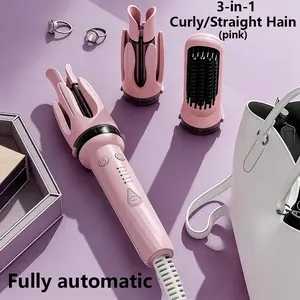 3-in-1 automatic curling iron and straightening brush combo, 28mm and 32mm big wave design, 5 adjustable temperatures, automatic rotating curling wand, comes with free hair clips and comb, perfect for a beauty salon;