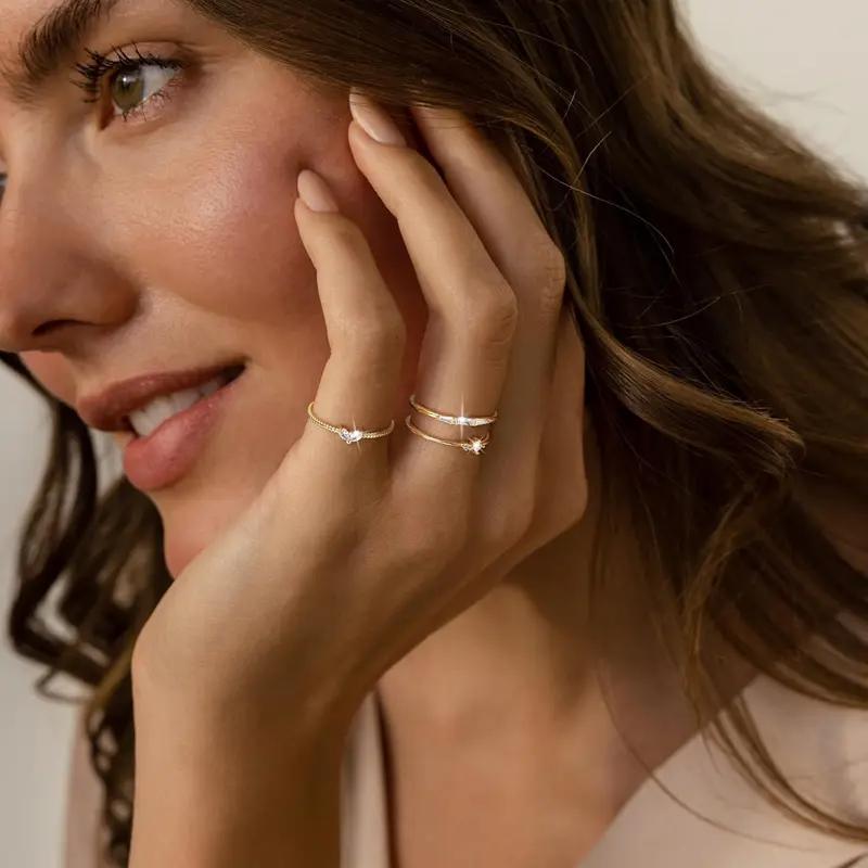 Women's Non Tarnish 3-Piece Thumb Ring Set - Tarnish Proof Jewelry, Dainty Thin Stackable Design, Dainty Look, Everyday Wear, Size 5, Valentine's Day Fashion Accessory