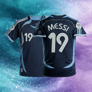 2006 Away Blue No.19 Messi Short Sleeve Soccer Jersey Fans Version
