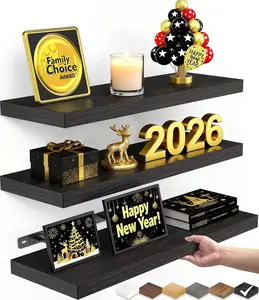 Floating Shelves for Wall, Wall Mounted Rustic Wood Shelves for Bathroom, Bedroom, Living Room, Kitchen, Hanging Shelf for Books/Storage/Room Decor with 22lbs Capacity Black Set of 3 15.7in