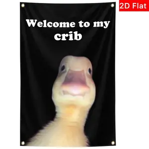 2D Flat Banner Welcome to My Crib Flag, Funny Playful Poster Durable Man Cave Wall Flag, Room Decor for Bedroom, Home Decor Supplies, No Power Required
