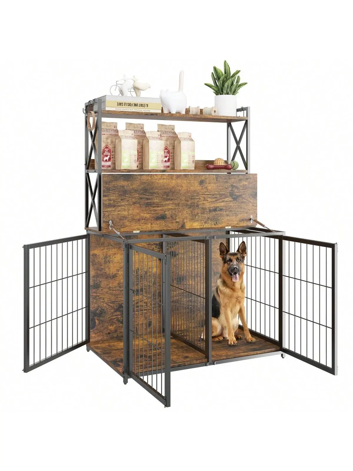 Gaomon 42.5-Inch Customizable Wooden Dog Crate Furniture - End Table with 3-Shelf Storage, Double Door, Adjustable Divider Net, Flip Top, Smart Storage, Perfect Interior Size, 409L Capacity for Large Indoor Pets (Wooden Crates Category)