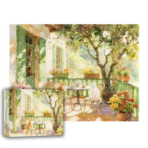 Puzzle for Adults 1000 Pieces,  Cozy French Terrace Jigsaw Puzzles Scene with Cats & Flowers, Challenging Puzzles for Game Night, Relaxing Challenge for Cat Lovers, Aesthetic Wall Art