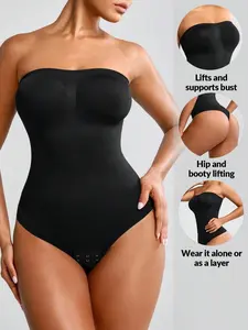 Women's Strapless Shapewear Bodysuit, Daily Outfit Must-Have! Tummy Control, Waist Shaping & Butt Lifting All In One, Non-Slip Bandeau Bust Support No Shifting, Seamless No Pinching, Perfect For Layering Or Wearing Alone, Versatile Daily Wear