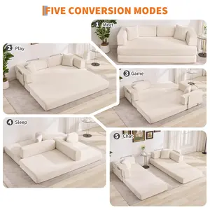 Convertible Modular Floor Sofa Bed with Adjustable Backrest and Armrest, Folding Sleeper Couch for Small Apartments, Multi Position Space Saving Design
