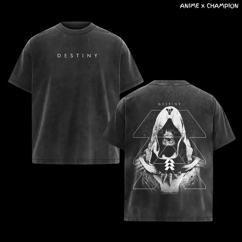 Men's COLLECTION Destiny 2 Vintage Washed Graphic Print Tee - Oversized Relaxed Cut, Heavyweight Premium Cotton Retro Streetwear T-Shirt for Sci-Fi Fans