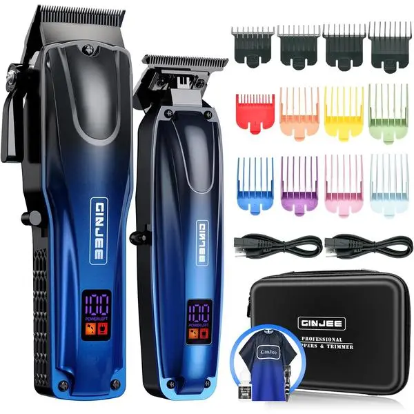 Professional Hair Clippers and Trimmer Set for Men | Grooming Kit with Stainless Steel Blades, Adjustable Fade Lever, Guide Combs for Hair Cutting & Beard Trimming