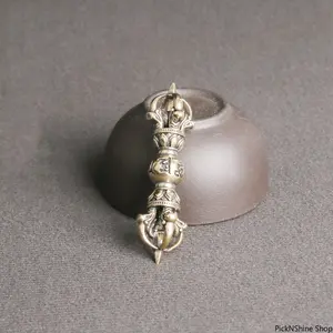 Brass Vajra Pestle Six Character Mantra Figurine Tibetan Style Feng Shui Decor Spiritual Ornament Metal Craft for Home Office Display Collection