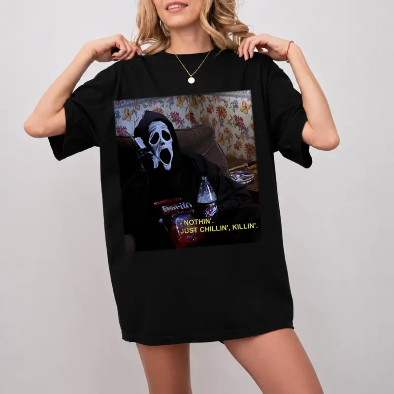 Nothin' Just Chillin' Killin' Shirt, Ghostface Shirt, Funny Halloween Shirt, Scream Shirt, Shirt, Halloween Gift Shirt, Halloween Tee