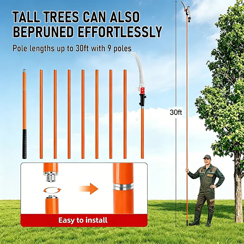 7.3-27 ft High Tree Branch Scissors With Reciprocating Hand Fruit Tree Pruning Cutter Garden Trimmer Tool ExtendableManual Pole Saw