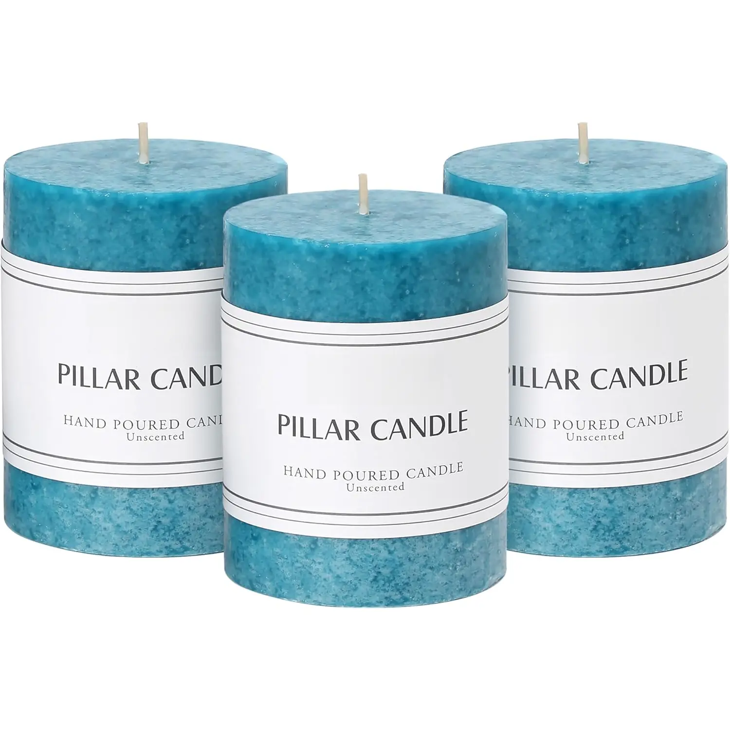 3x4 inch Blue Pillar Candles Set of 3, Unscented Pillar Candle, Dripless and  Large Candles, Candle for Home Decor, Dinner Table,Weddings, Holidays