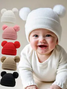 1PC Baby Solid Color Wool Knitted Bonnet Bebe Newborn Baby Hat Pompom Cute Hat For Kids Boys Girls Children Beanie Cap 0-3Y Knitting Beanie Beanies