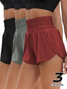 Women's Solid Color High Waist Gym Shorts, Athletic Shorts, Casual Comfy Breathable Skinny Shorts for Yoga Gym Workout Running, Ladies Sportswear for All Seasons, Workout Impact Shorts, Running Training Shorts