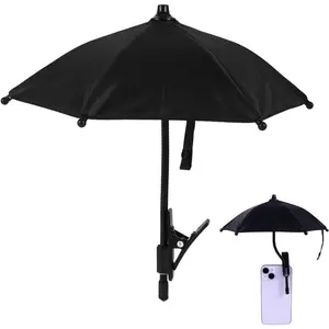 Cell Phone Umbrella Clip, Adjustable Cell Phone Umbrella Sun Shade Clip Mini Shade Cover for Protect Cellphone Device Screen from Sun Rain (Black)