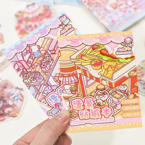 24 Sheets/book Decorative Sticker Book, Nightlife Island Series Food Factory & Pet Life Theme, Nightlife Themes, Ideal for Home Decoration