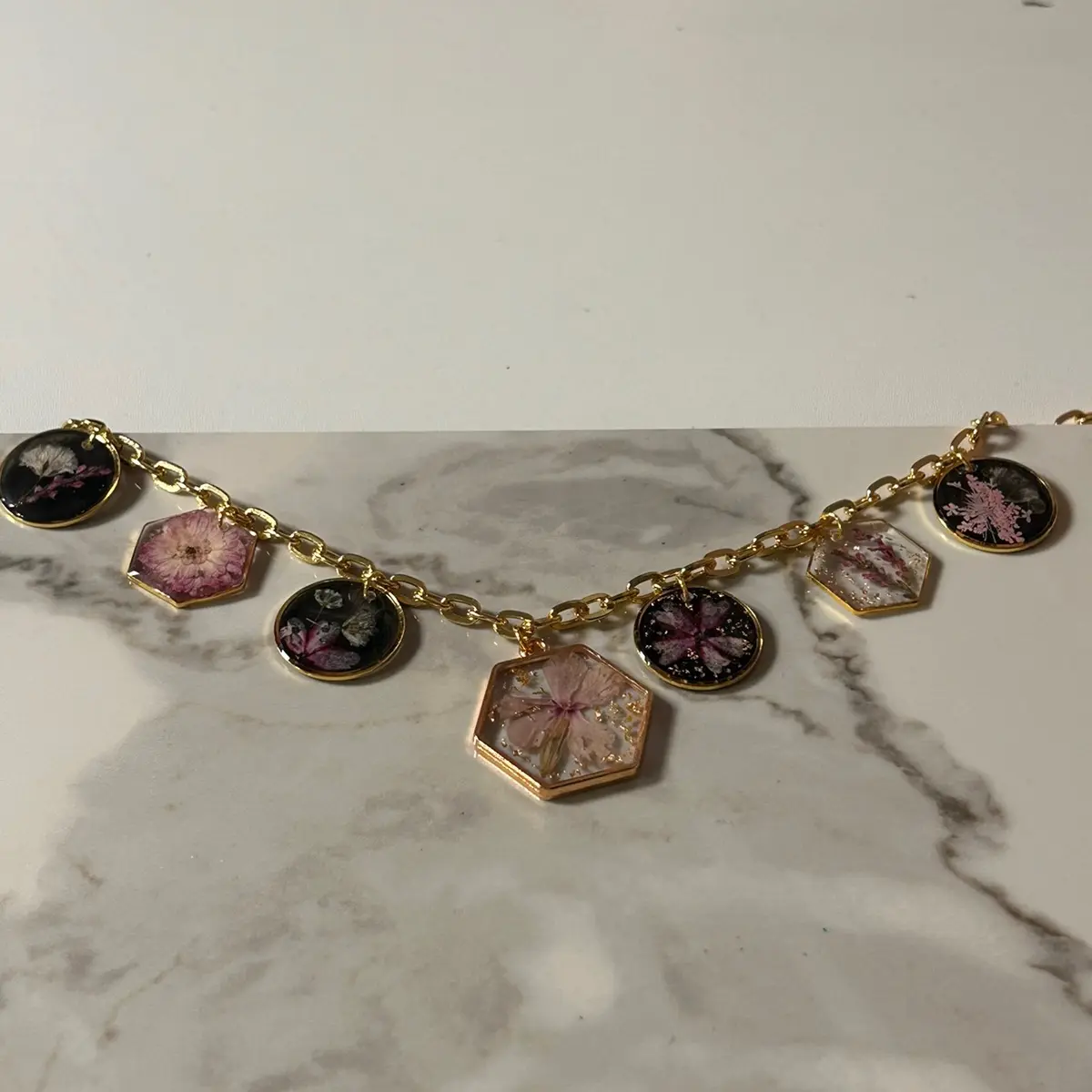 Pressed flower charm necklace