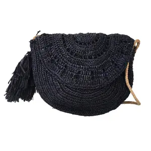 Mar Y Sol Lila Crocheted Raffia Straw Flap Crossbody Bag - Lightweight Straw/Bamboo Material, Navy, Casual Wear, Shoulder Strap, Flap Closure Women's Crossbody Bag
