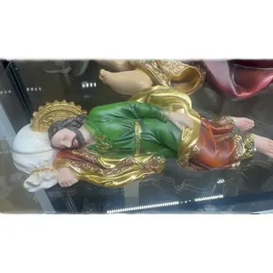 St. Joseph Sleeping Statue 12’- Decorative Religious Figure in Green and Gold, Ideal for Home Decor