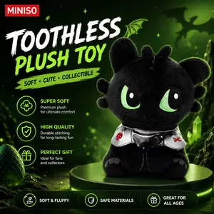 MINISO How to Train Your Dragon Toothless Sitting Plush Toy, Cute Soft Stuffed Night Fury Dragon Doll, Cuddly Collectible Gift for Kids’ Fans