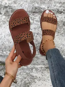 Women's Summer Sandals & Slippers, Leopard Print Flat Fashion Shoes, Vacation Style Slip-Ons, Comfortable One-Step on, Flat Dress Sandals